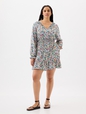 Relaxed Smocked Splitneck Mini Dress