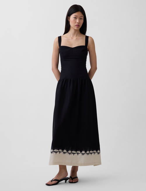Linen-Blend Drop-Waist Corset Maxi Dress