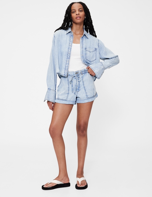 GapStudio High Rise Draped Denim Easy Shorts