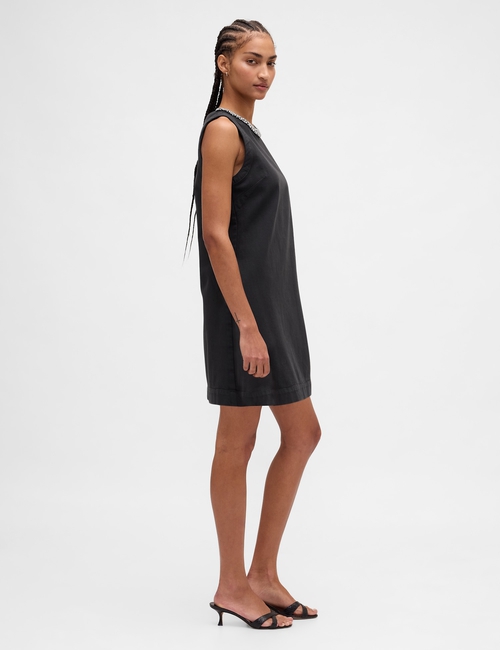 Jewel-Neck Mini Shift Dress