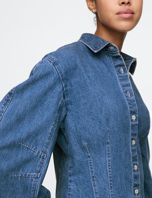 Barrel-Sleeve Denim Shirt