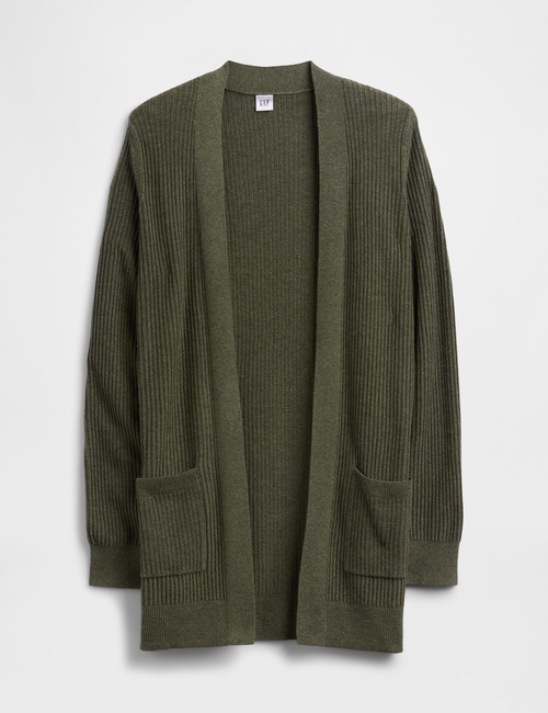 Relaxed Shaker-Stitch Open-Front Cardigan
