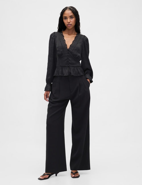 Eyelet V-Neck Peplum Top