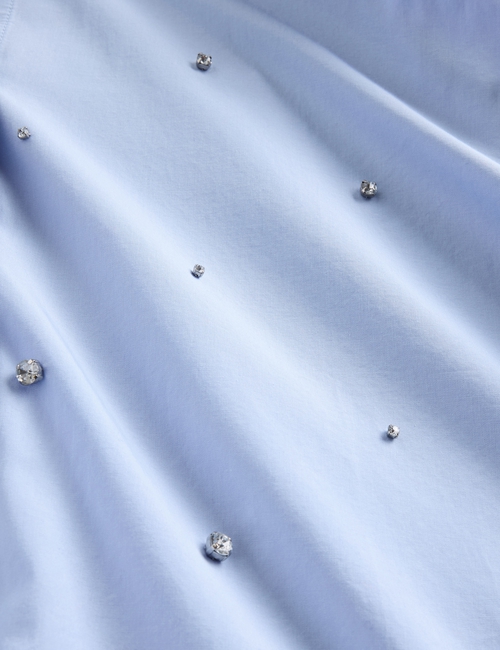 LS STRAIGHT HEM CROPPED SHIRT - POPLIN SHINE