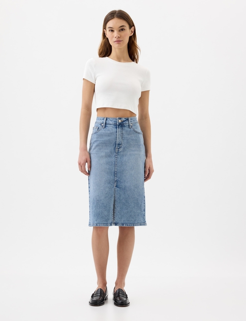 Denim Midi Pencil Skirt