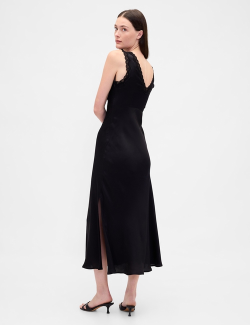 Satin Lace-Trim V-Neck Maxi Slip Dress
