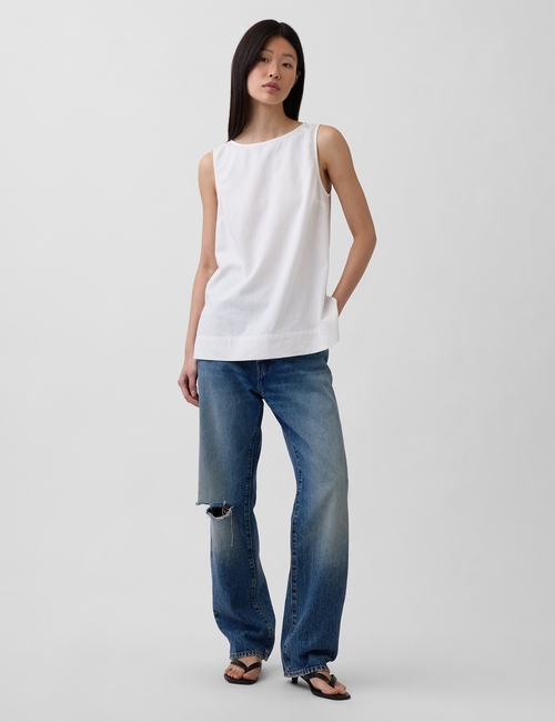 Linen-Blend Shell Tank Top