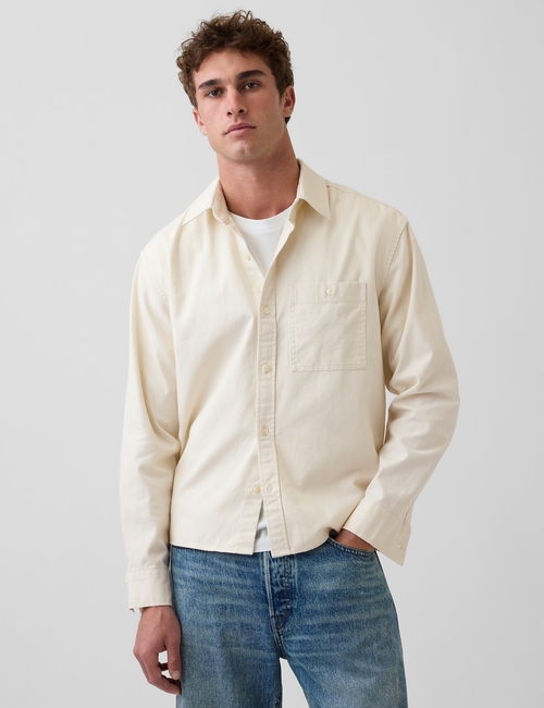 Relaxed Straight-Hem Canvas Utility Shirt