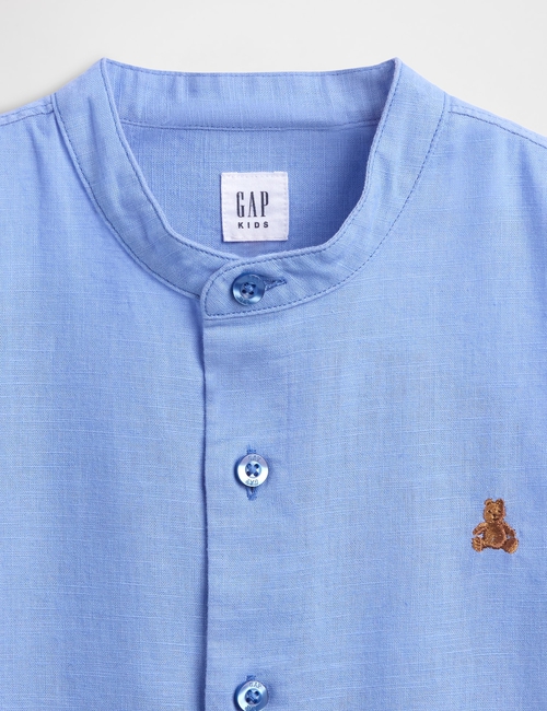Kids Linen-Cotton Banded Collar Shirt