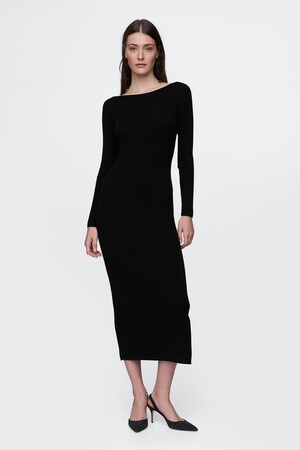 Boatneck Rib Midi Sweater Dress