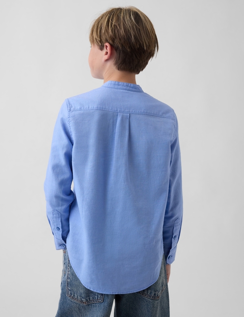 Kids Linen-Cotton Banded Collar Shirt
