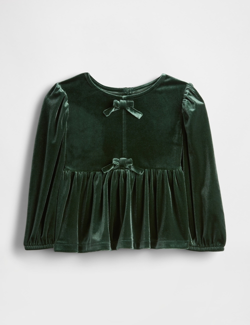 LS VELOUR DBL BOW PEPLUM TOP