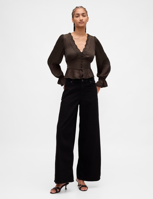 Eyelet V-Neck Peplum Top