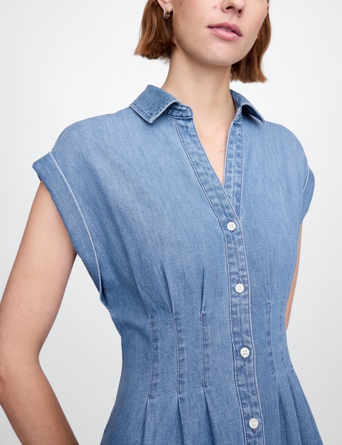 Denim Pleated Maxi Shirtdress