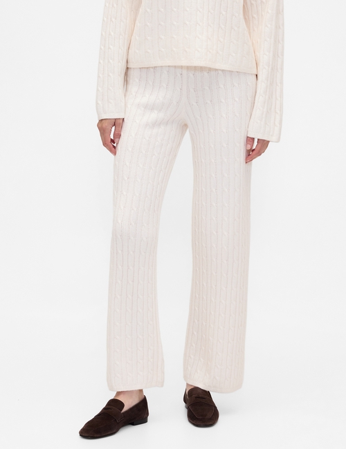 CashSoft Cable-Knit Sweater Pants