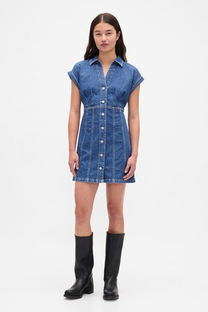 SS PLEATED MINI DRESS - MED ASH