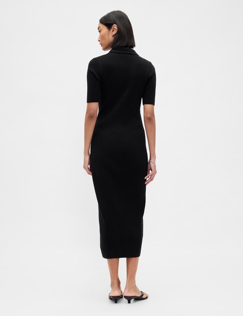 CashSoft Rib Collared Midi Cardigan Dress