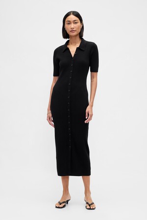 CashSoft Rib Collared Midi Cardigan Dress
