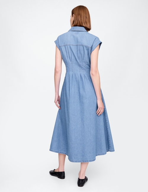 Denim Pleated Maxi Shirtdress