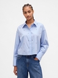 LS STRAIGHT HEM CROPPED SHIRT - POPLIN SHINE