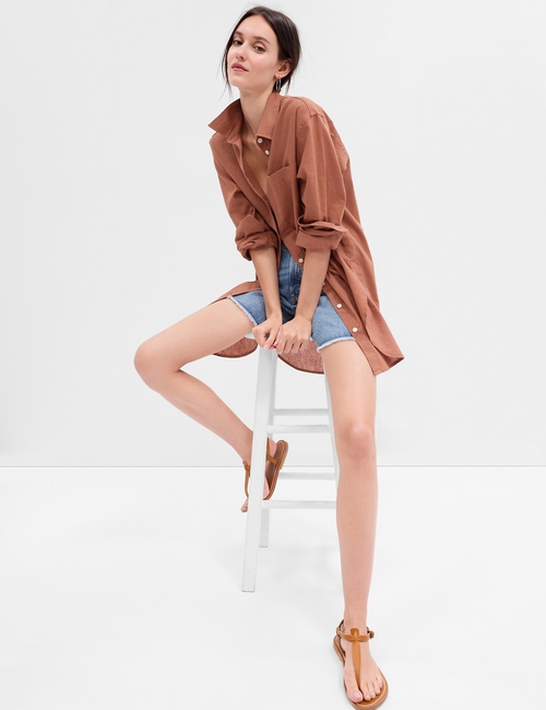 قميص بنمط تونيك فضفاض كتان