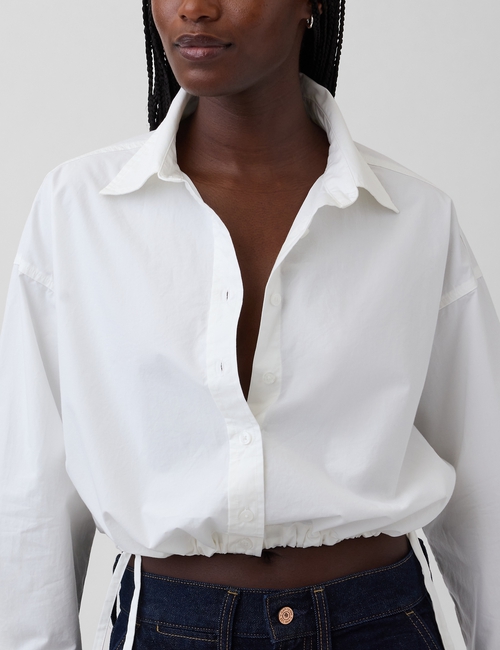 Poplin Oversized Tie-Hem Crop Shirt