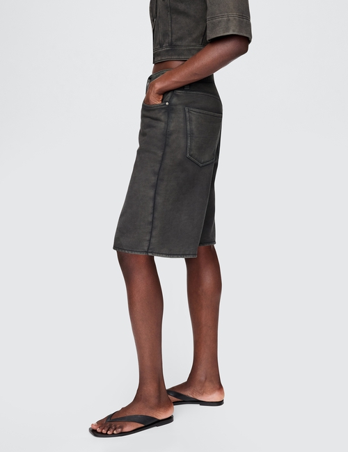 11" Mid Rise French Terry Denim Longline Shorts
