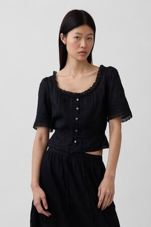 Lace-Trim Peplum Top