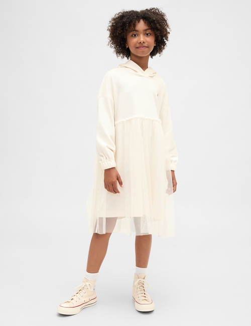 VintageSoft Oversized Tulle Hoodie Sweatshirt Dress
