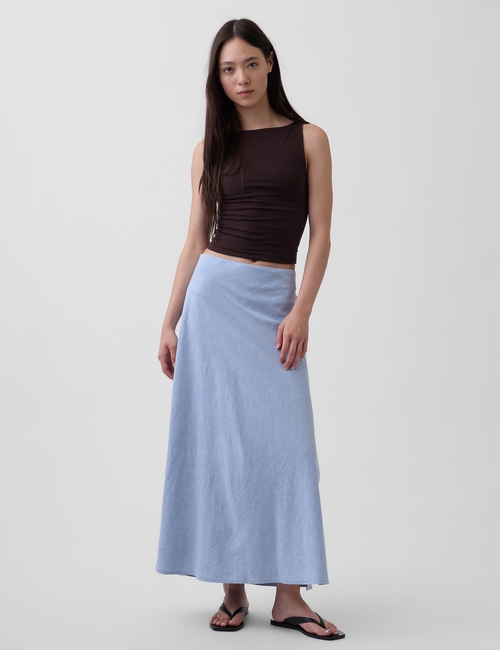 Linen-Blend Maxi Slip Skirt