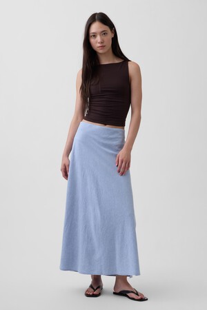 Linen-Blend Maxi Slip Skirt