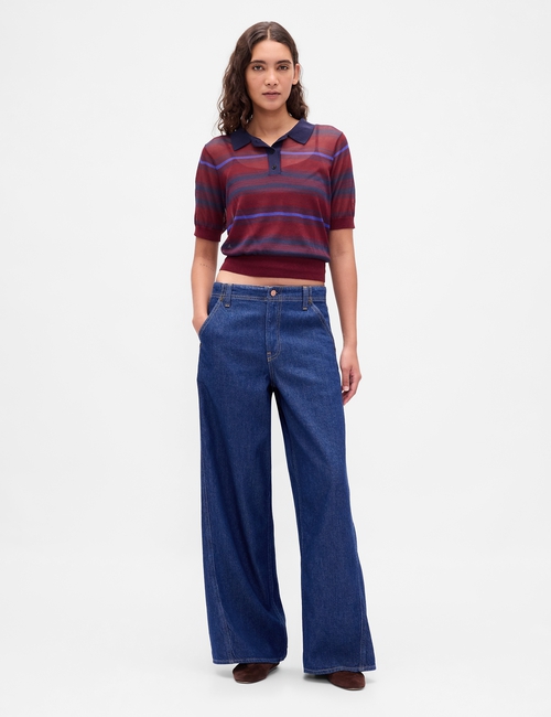 Sheer Crop Polo Sweater