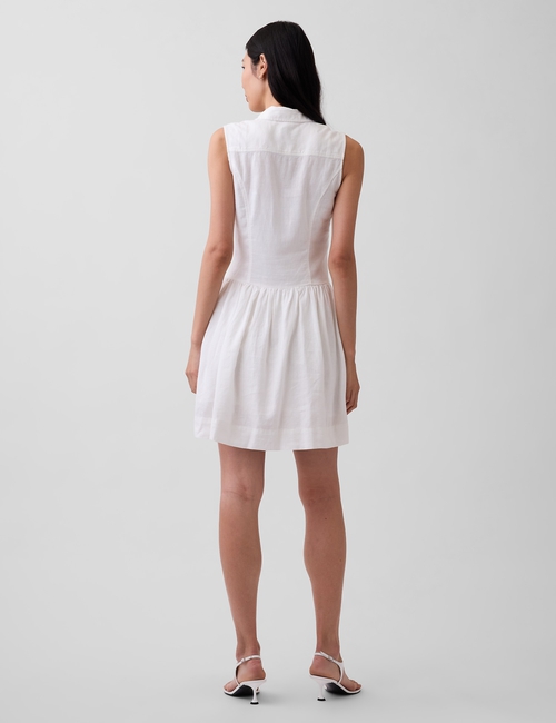 Linen-Blend Drop-Waist Mini Shirtdress