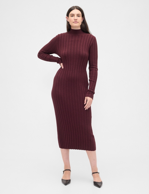 CashSoft Ribbed Mockneck Midi Dress