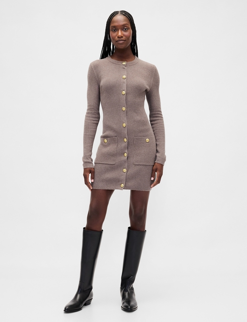 LS GOLD BUTTON MINI DRESS