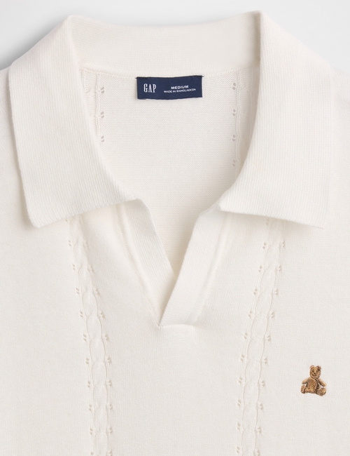 Relaxed Johnny Collar Pointelle Sweater Shirt