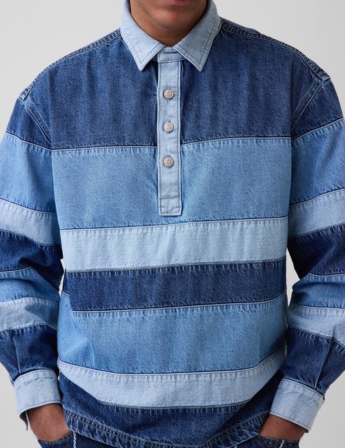 Gap × HFR Stripe Denim Polo Shirt by Daveed Baptiste