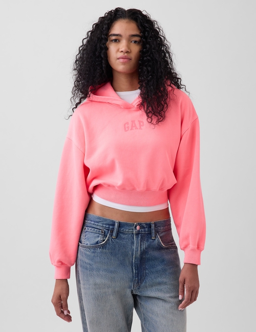 VintageSoft Oversized Crop Logo Hoodie