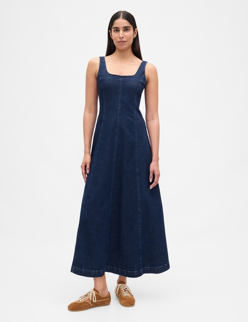 Denim Square-Neck Maxi Dress