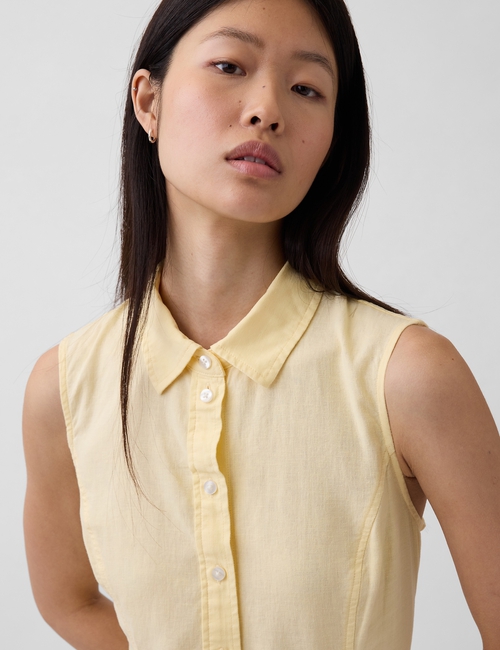 SL COLLARED DROPWAIST MINI DRESS - LINEN