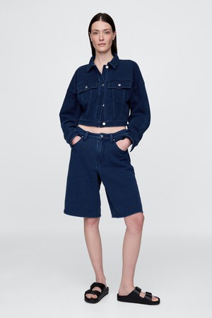 11" Mid Rise French Terry Denim Longline Shorts