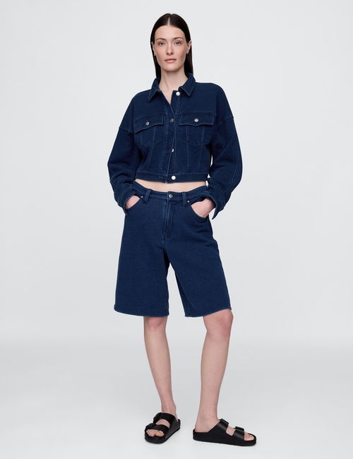 11" Mid Rise French Terry Denim Longline Shorts