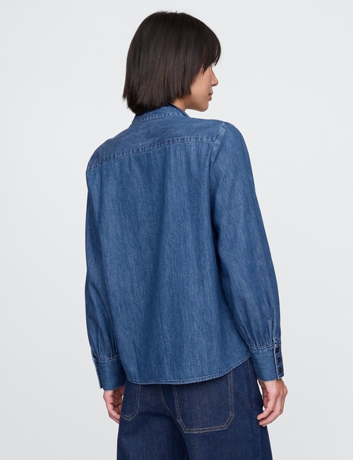Denim Tie-Neck Shirt