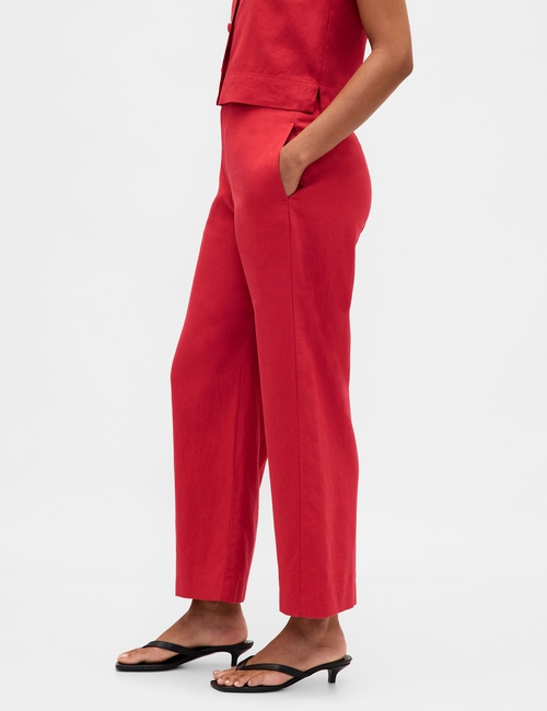 Linen-Blend Relaxed Straight Ankle Pants