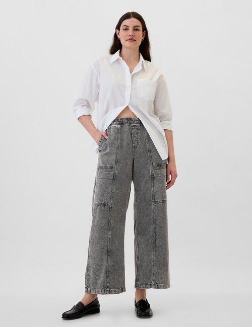 High Rise Wide-Leg Pull-On Jeans