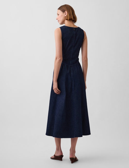 Denim Drop-Waist Midi Dress