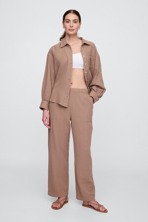 Mid Rise Gauze Pull-On Wide-Leg Pants