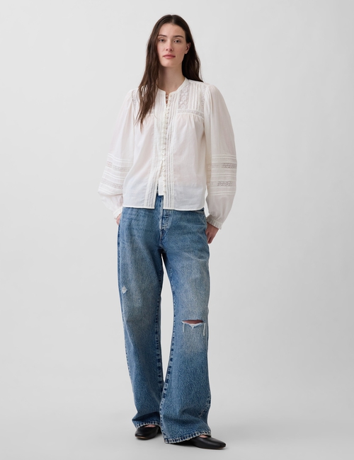 Lace-Trim Pintuck Top