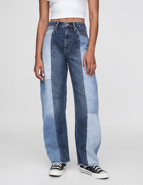High Rise Patchwork Barrel Jeans