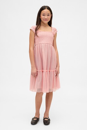 Kids Mesh Ruffle Cap-Sleeve Dress